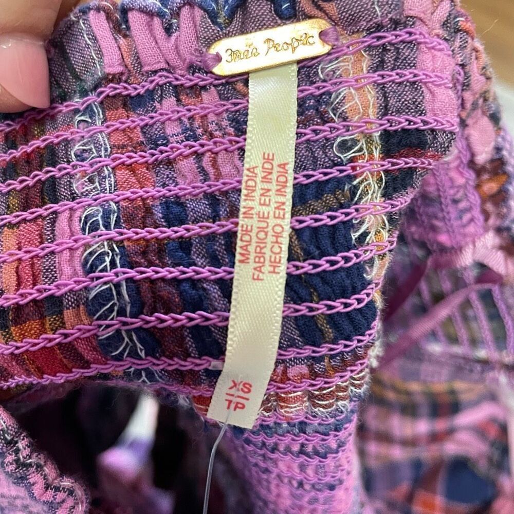 Free People Pink Plaid Strapless Peplum Top - Picture 2 of 5